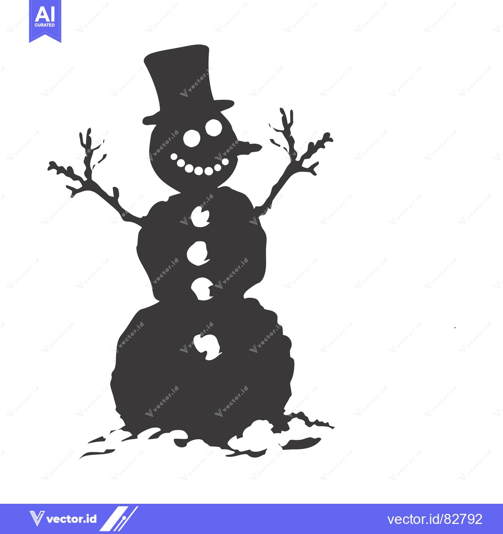 Premium Vector of A simple silhouette illustration of a snowman with a top hat and two s