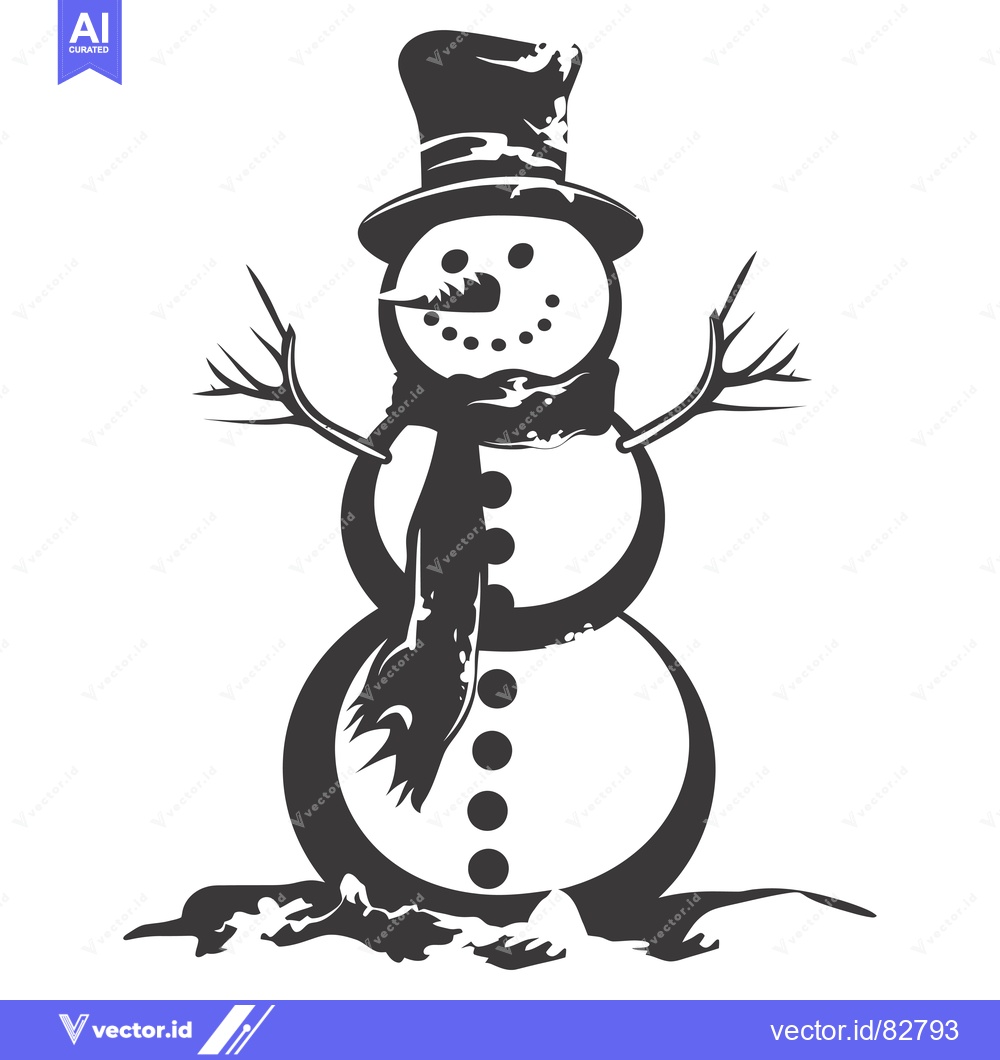 Premium Vector of A black and white illustration of a snowman wearing a top hat and scar