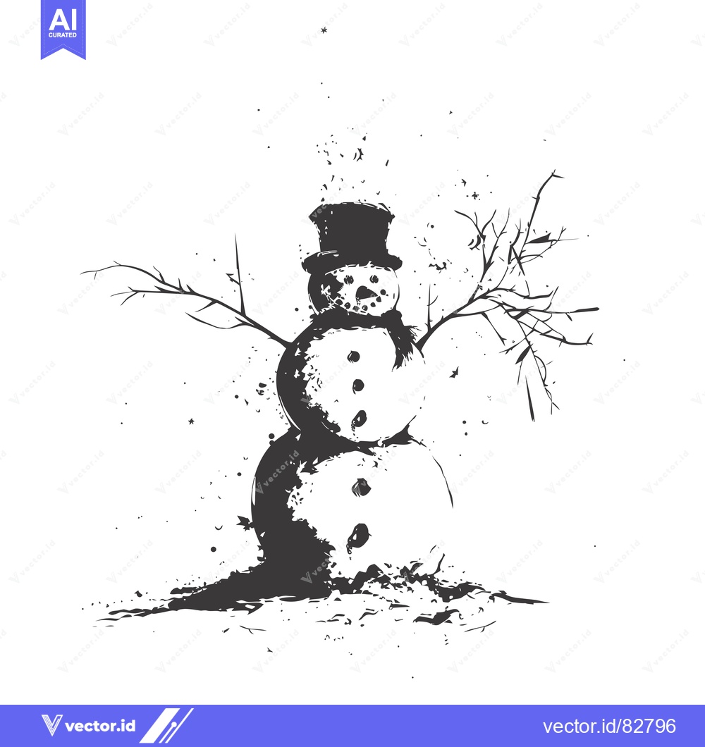 Premium Vector of A Black and White Ink Sketch of a Snowman with a Top Hat and Splashes