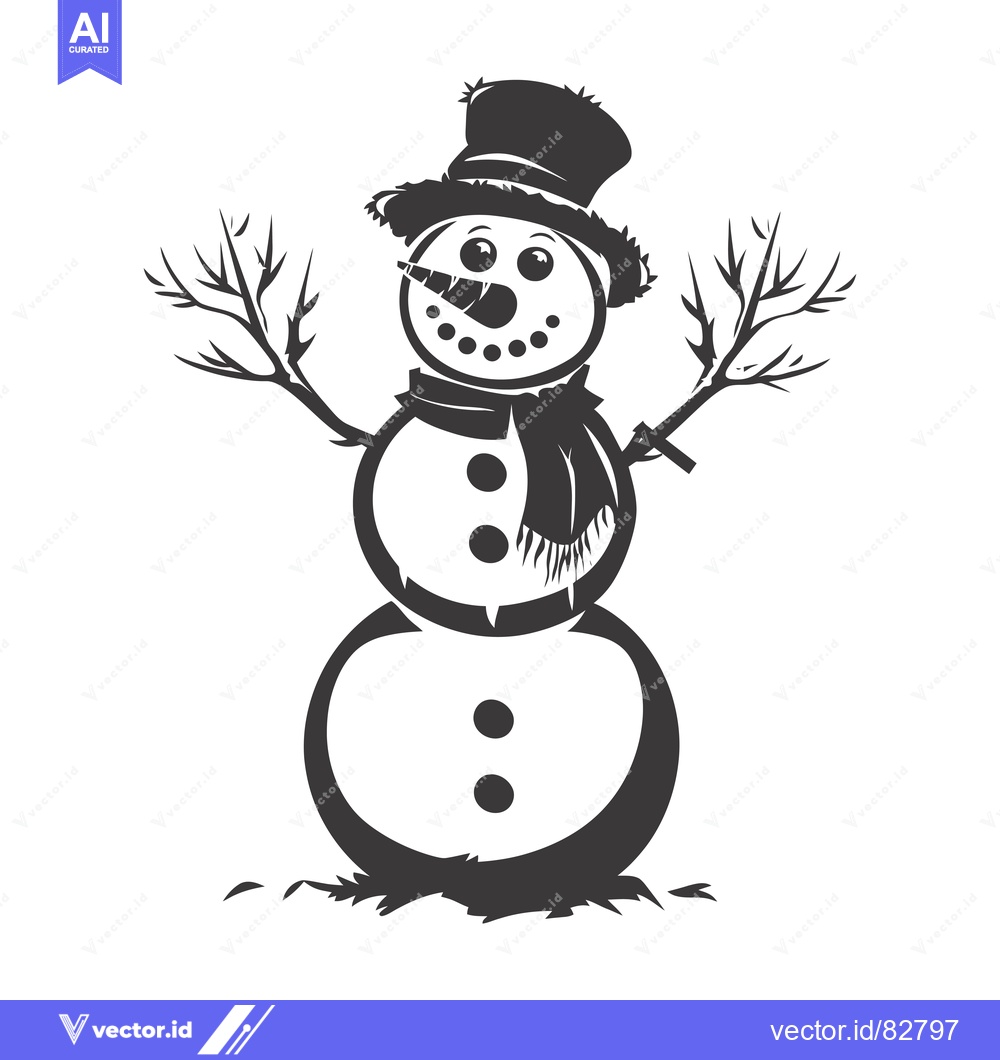 Premium Vector of A Black and White Illustration of a Smiling Snowman