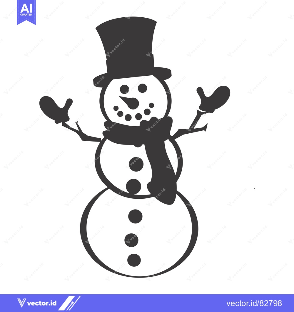 Premium Vector of A Simple Black and White Silhouette of a Snowman with a Top Hat and Sc