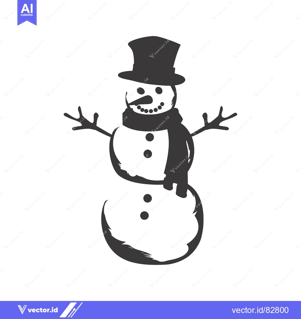 Premium Vector of A Simple Black and White Silhouette of a Snowman with a Top Hat