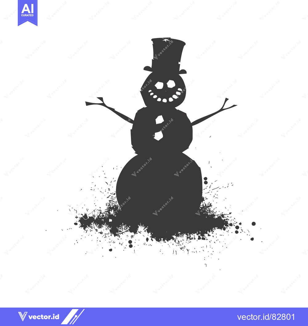 Premium Vector dari Silhouette of a Snowman with a Top Hat and Splashes of Ink