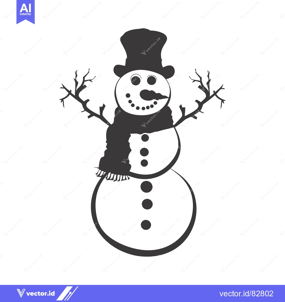 Premium Vector of A Black and White Silhouette of a Snowman with a Top Hat and Scarf