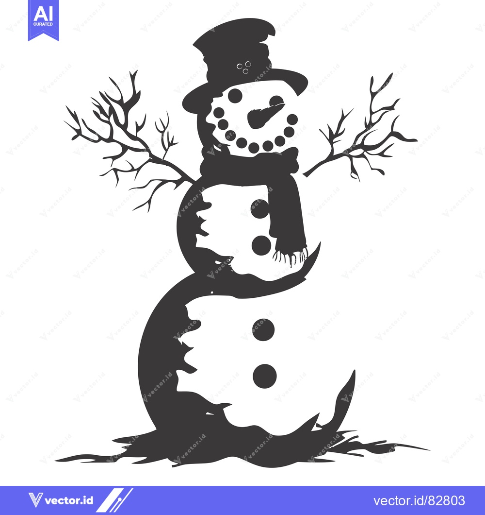 Premium Vector dari Black and White Silhouette of a Snowman with a Hat and Scarf