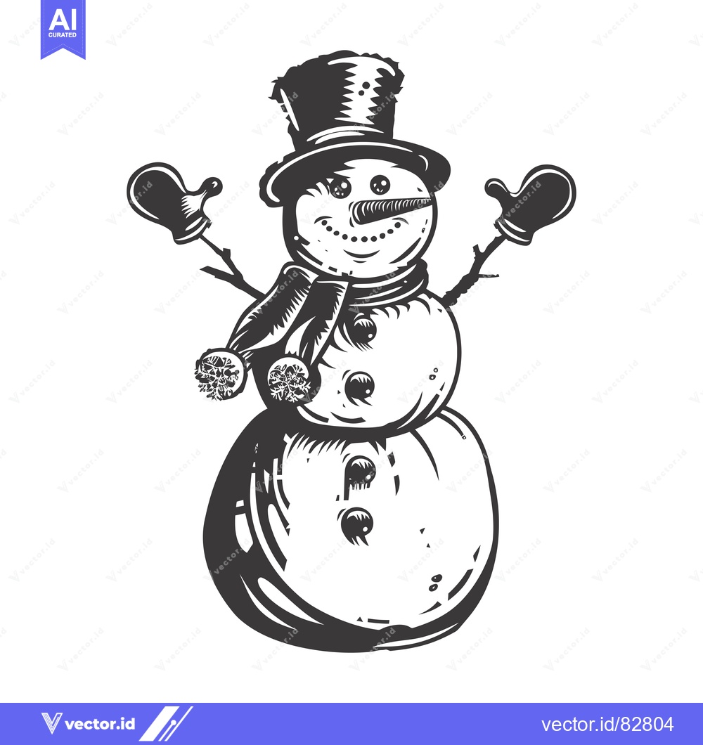 Premium Vector of A Cheerful Snowman with a Top Hat and Mittens