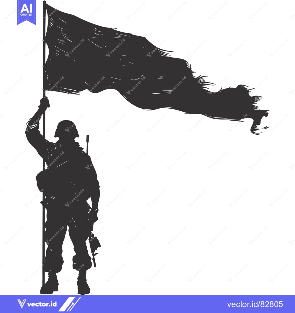 Premium Vector of Silhouette of a soldier holding a flag with a rifle on his shoulder