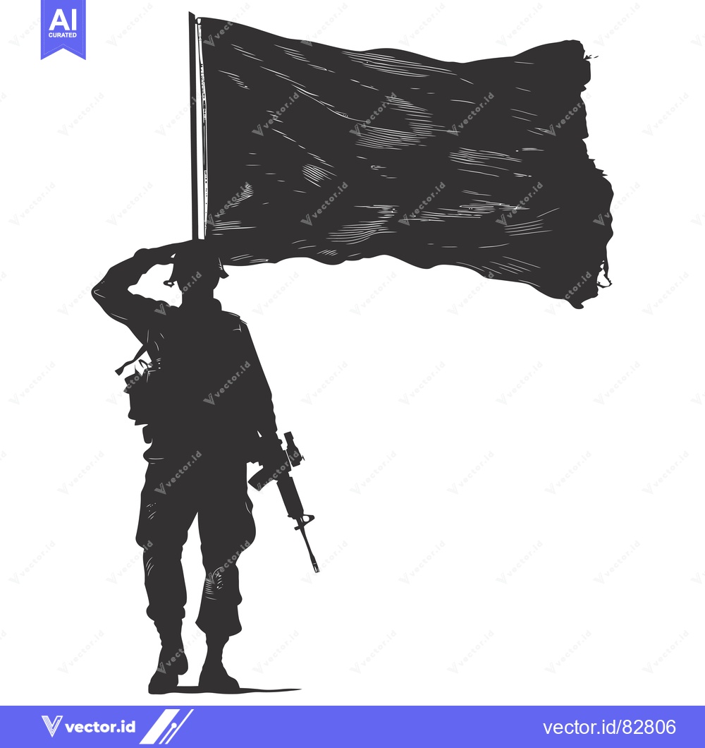 Premium Vector of Silhouette of a Soldier Saluting with a Rifle and Flag