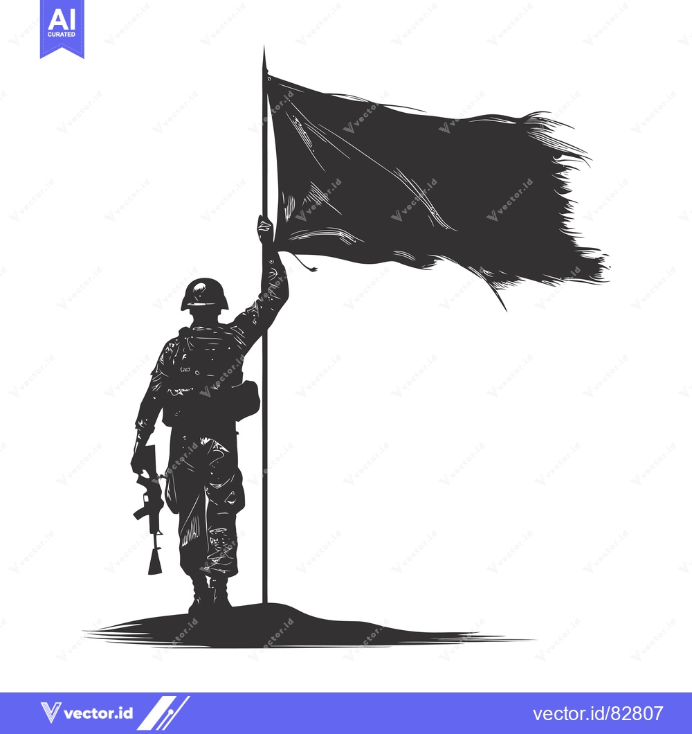 Premium Vector of Silhouette of a Soldier Raising a Black Flag
