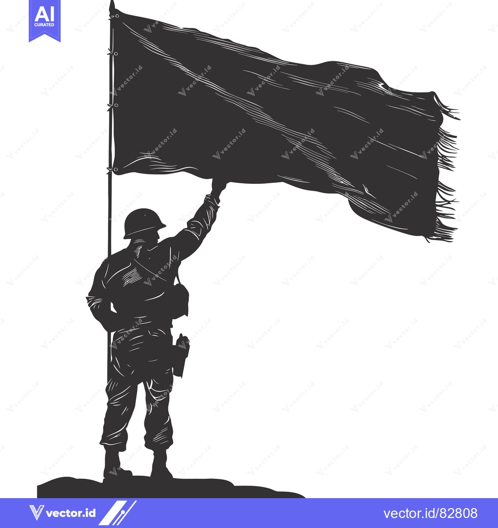 Premium Vector of A Silhouette of a Soldier Raising a Blank Flag