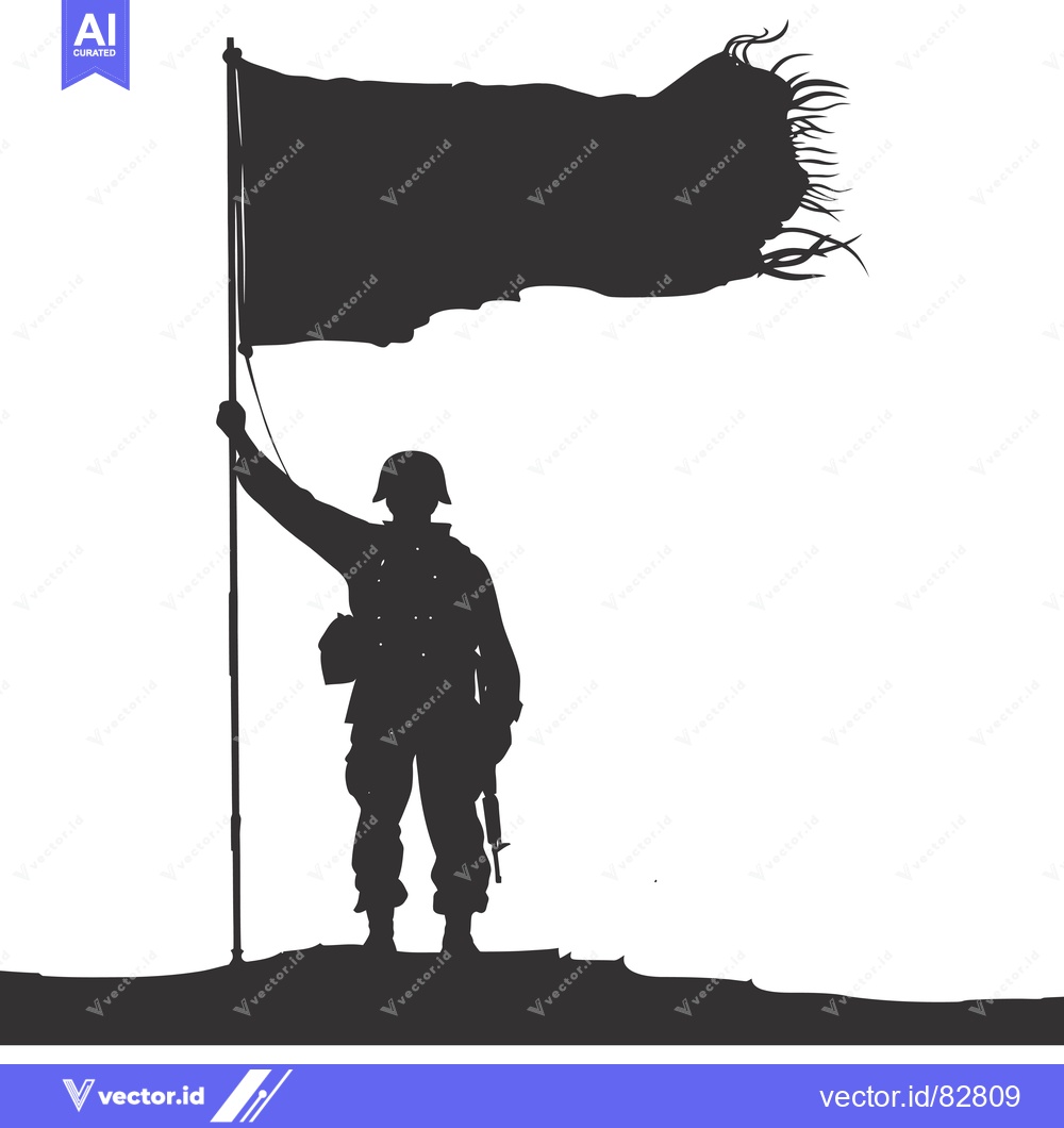 Premium Vector of Silhouette of a Soldier Raising a Torn Flag on a Battlefield