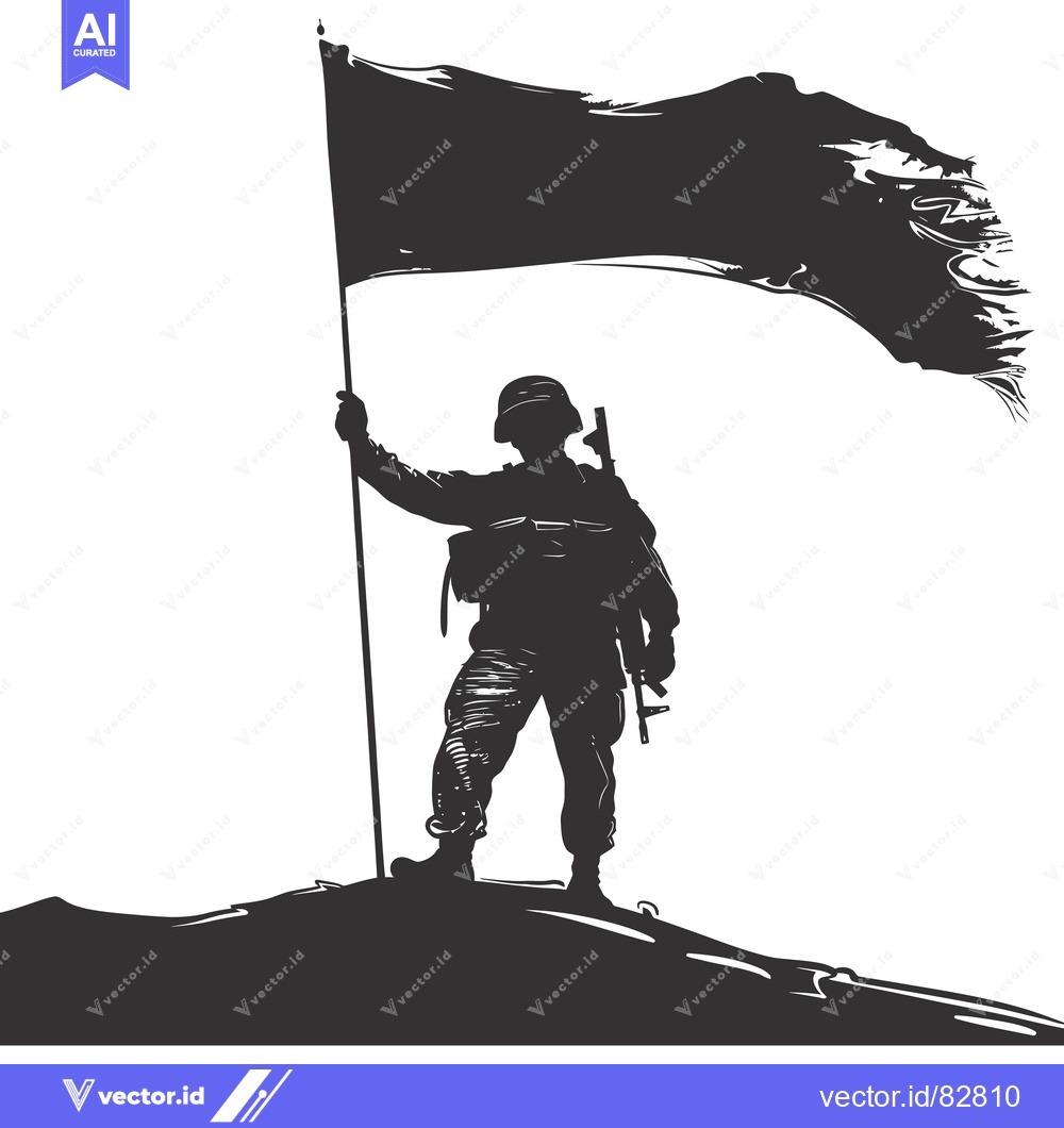 Premium Vector of Silhouette of a Soldier Raising a Flag on a Hilltop