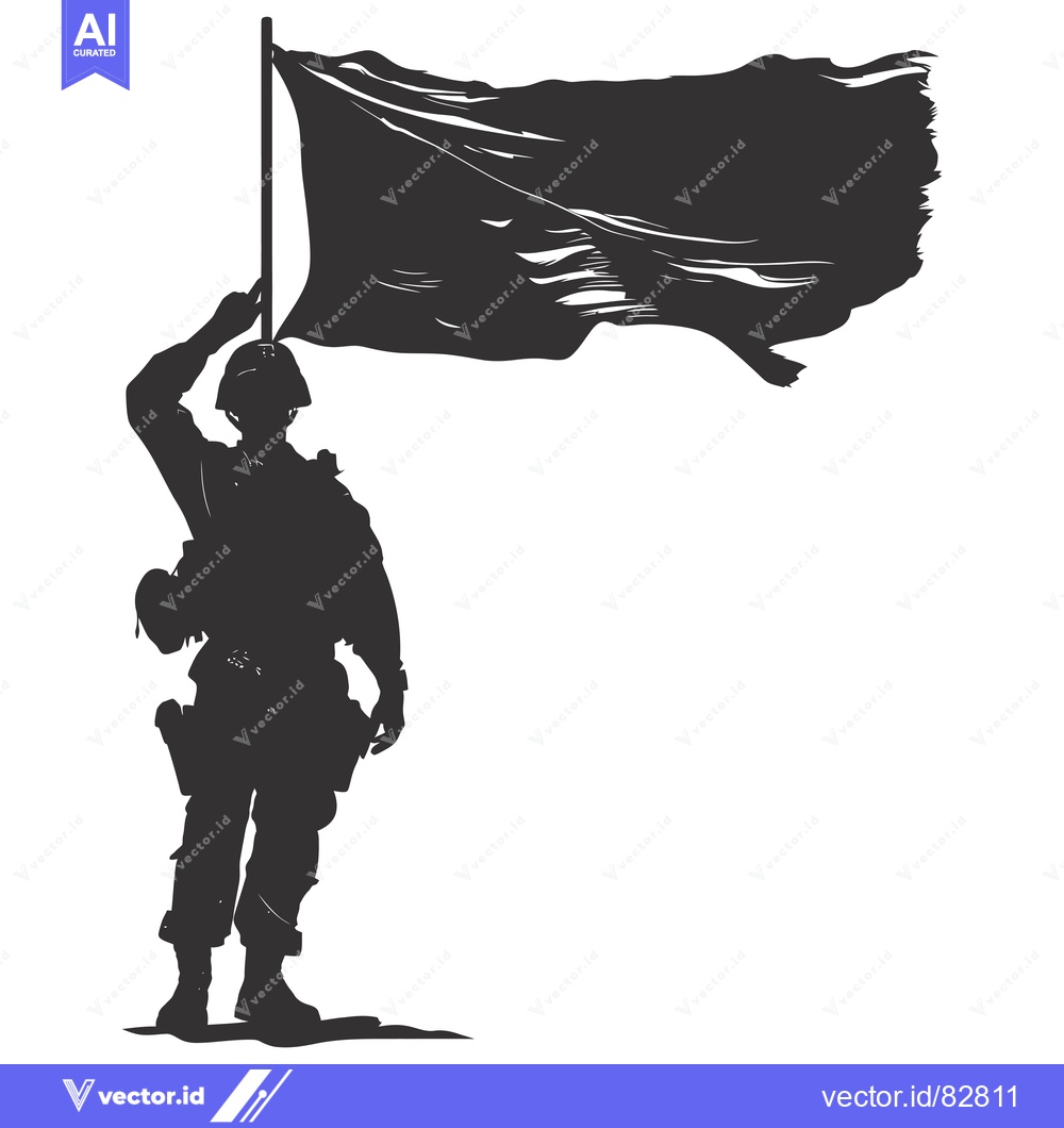 Premium Vector dari Silhouette of a Soldier Saluting with a Torn Flag