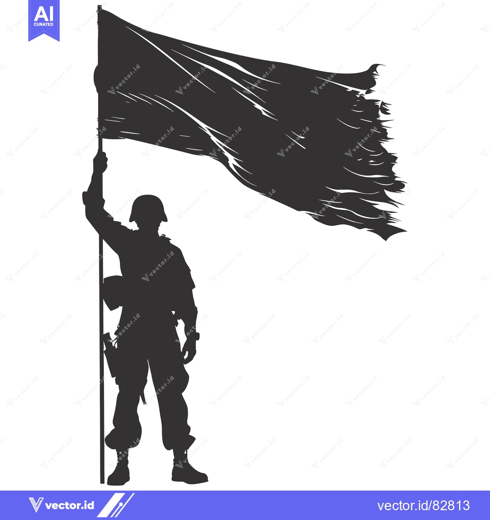 Premium Vector dari A Silhouette of a Soldier Holding a Torn Flag