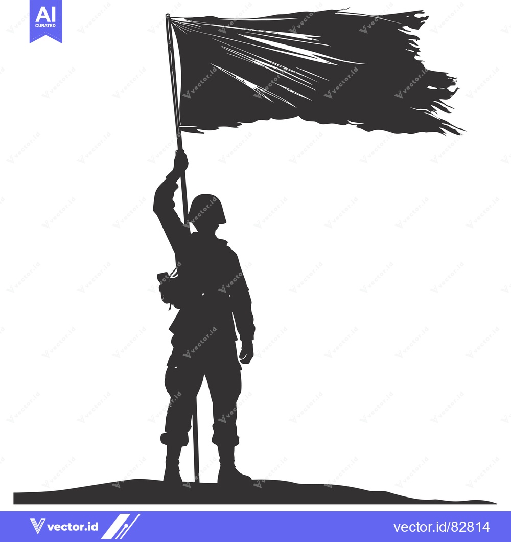 Premium Vector of Silhouette of a Soldier Raising a Torn Flag