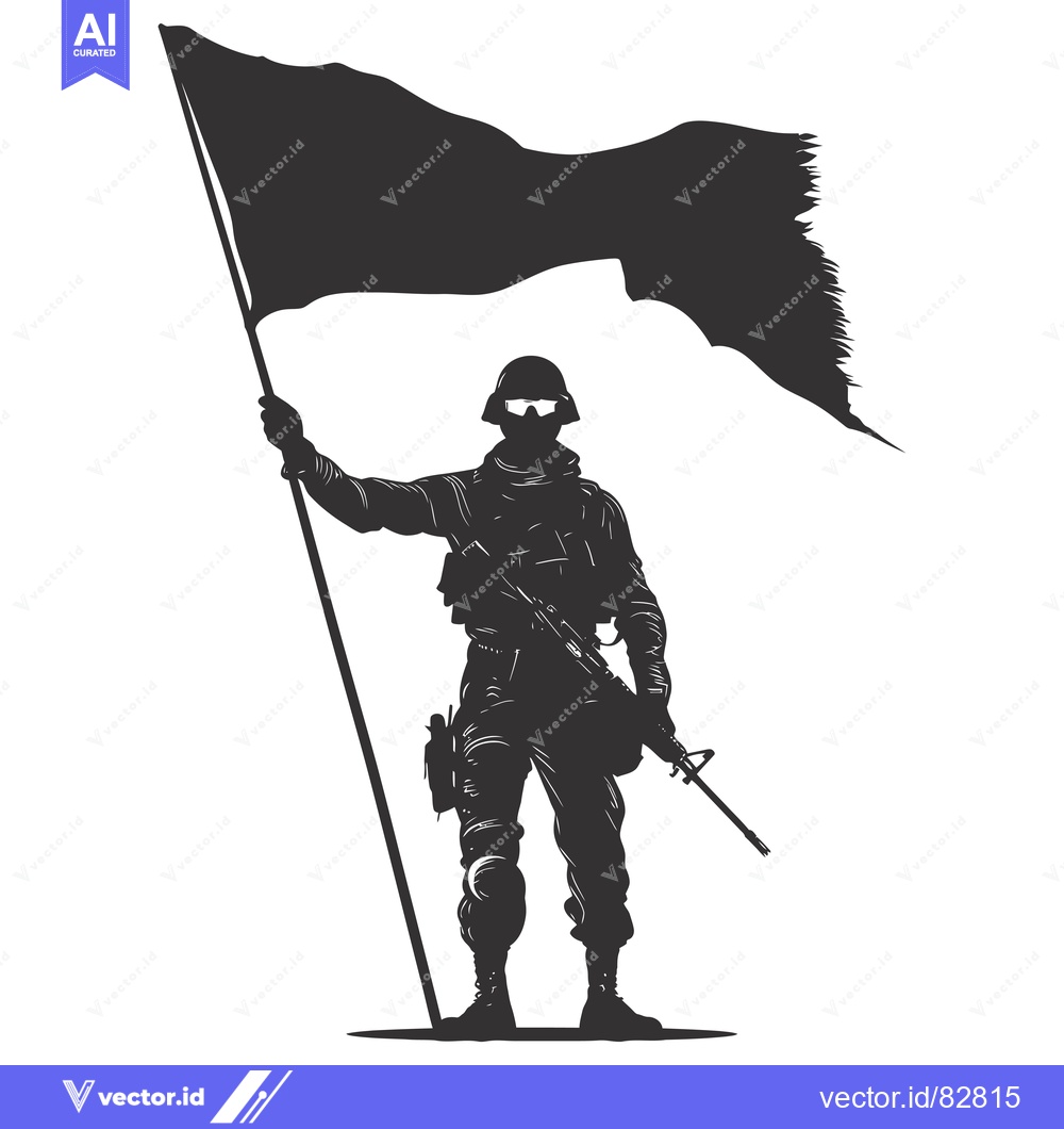 Premium Vector dari Silhouette of a Soldier Holding a Torn Flag