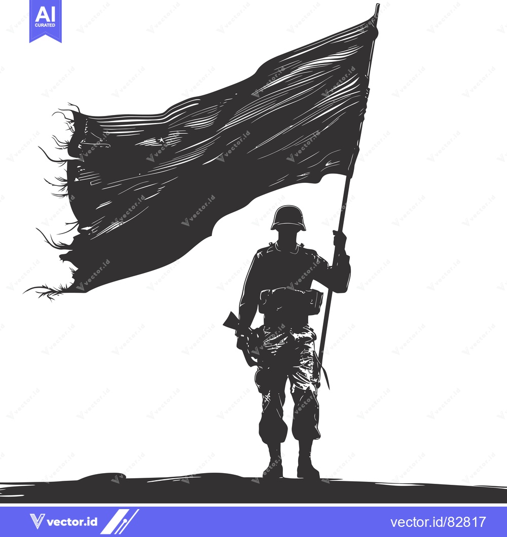 Premium Vector of Silhouette of a soldier holding a tattered flag