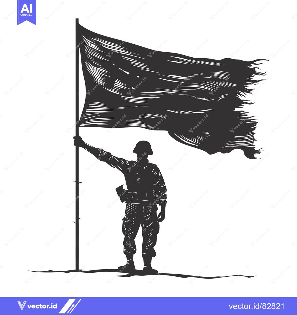 Premium Vector dari A Silhouetted Soldier Raising a Waving Flag