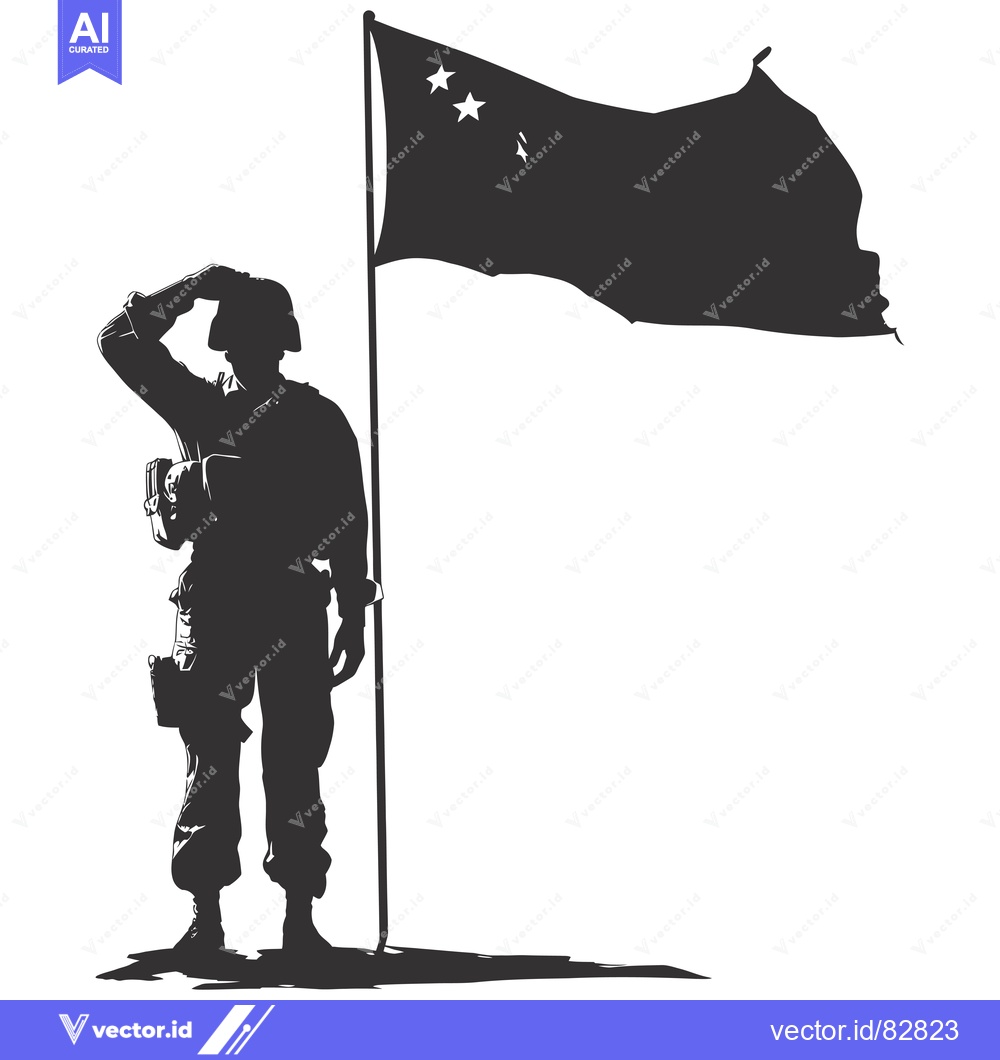 Premium Vector dari Silhouette of a Soldier Saluting a Flag with Three Stars