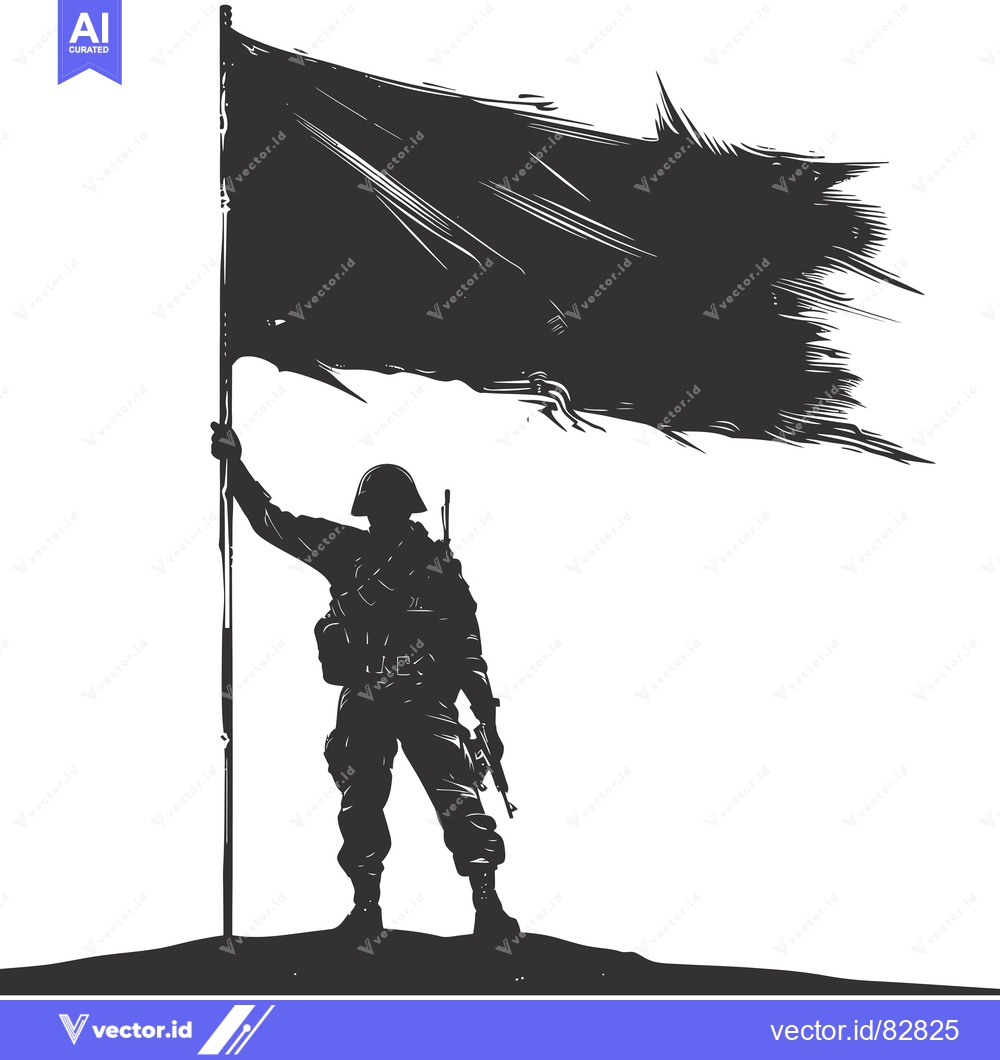 Premium Vector dari Silhouette of a Soldier Holding a Flag