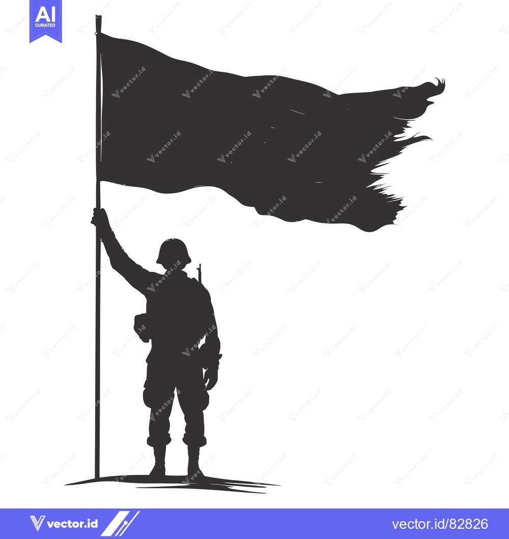 Premium Vector of Silhouette of a soldier raising a flag on a hill