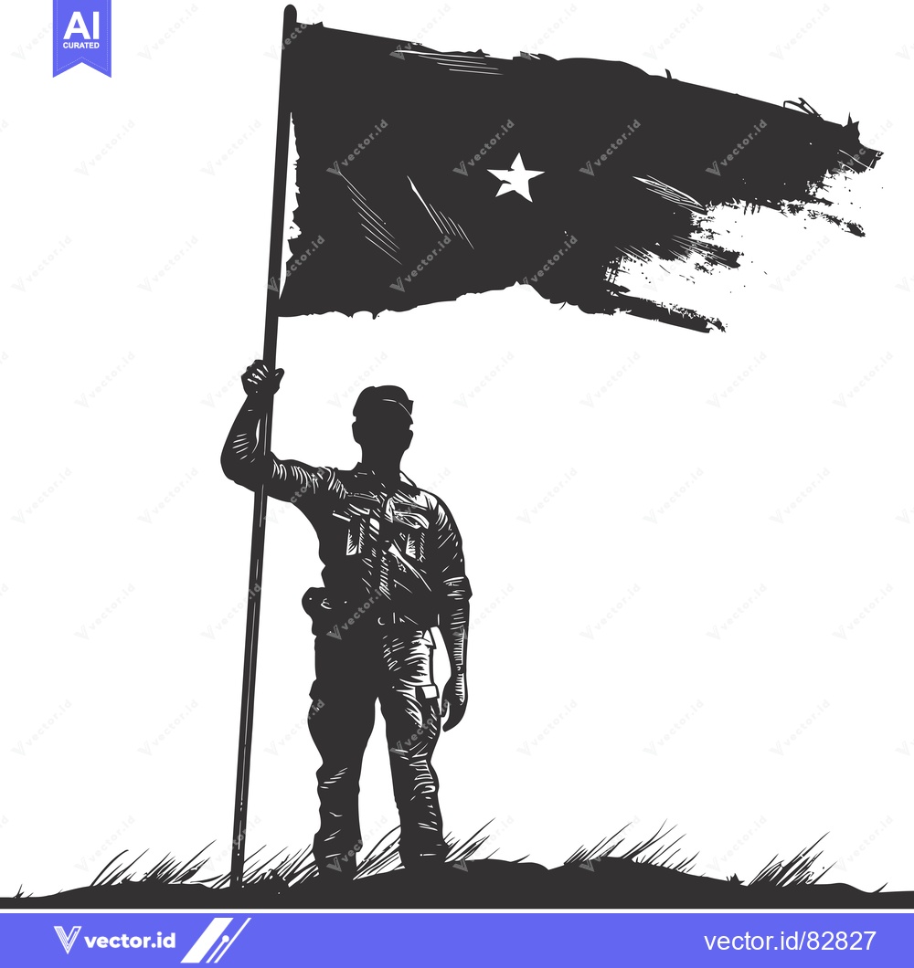 Premium Vector of Silhouette of a Soldier Holding a Torn Flag with a Single Star