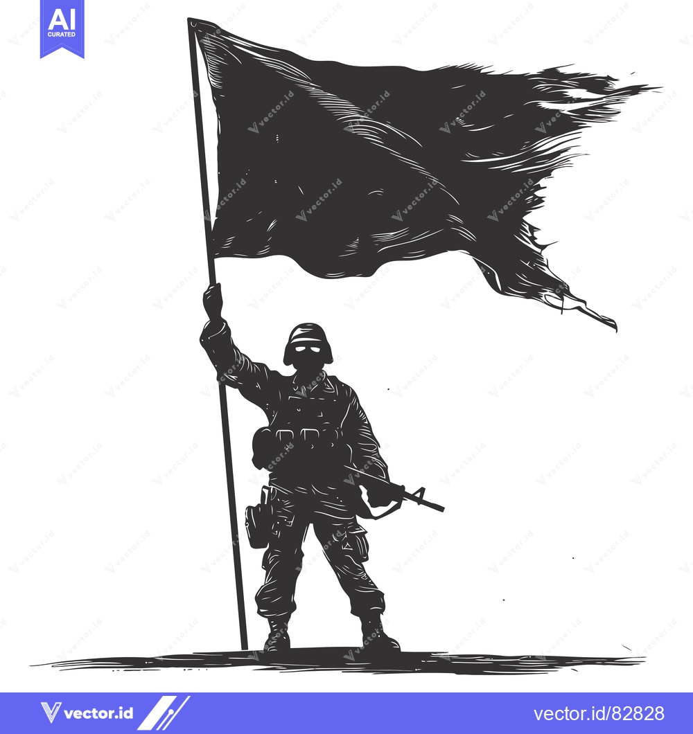 Premium Vector dari Silhouette of a Soldier Raising a Waving Flag