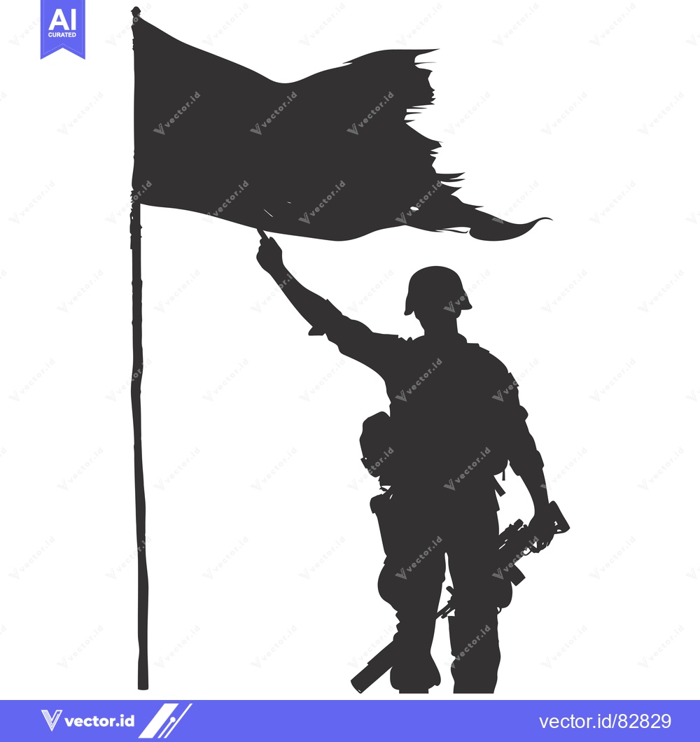 Premium Vector dari Silhouette of a soldier holding a flag and a rifle