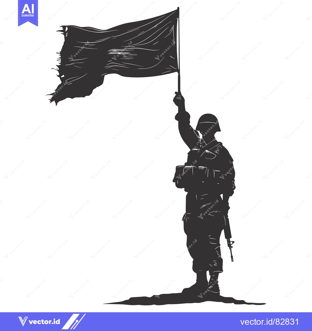 Premium Vector dari Silhouette of a Soldier Holding a Torn Flag