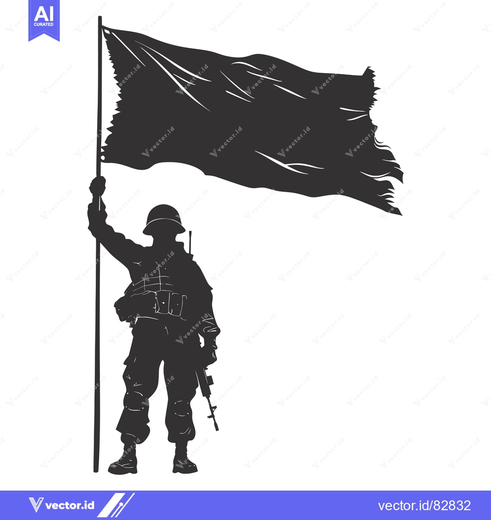 Premium Vector of Silhouette of a Soldier Holding a Flag and Rifle