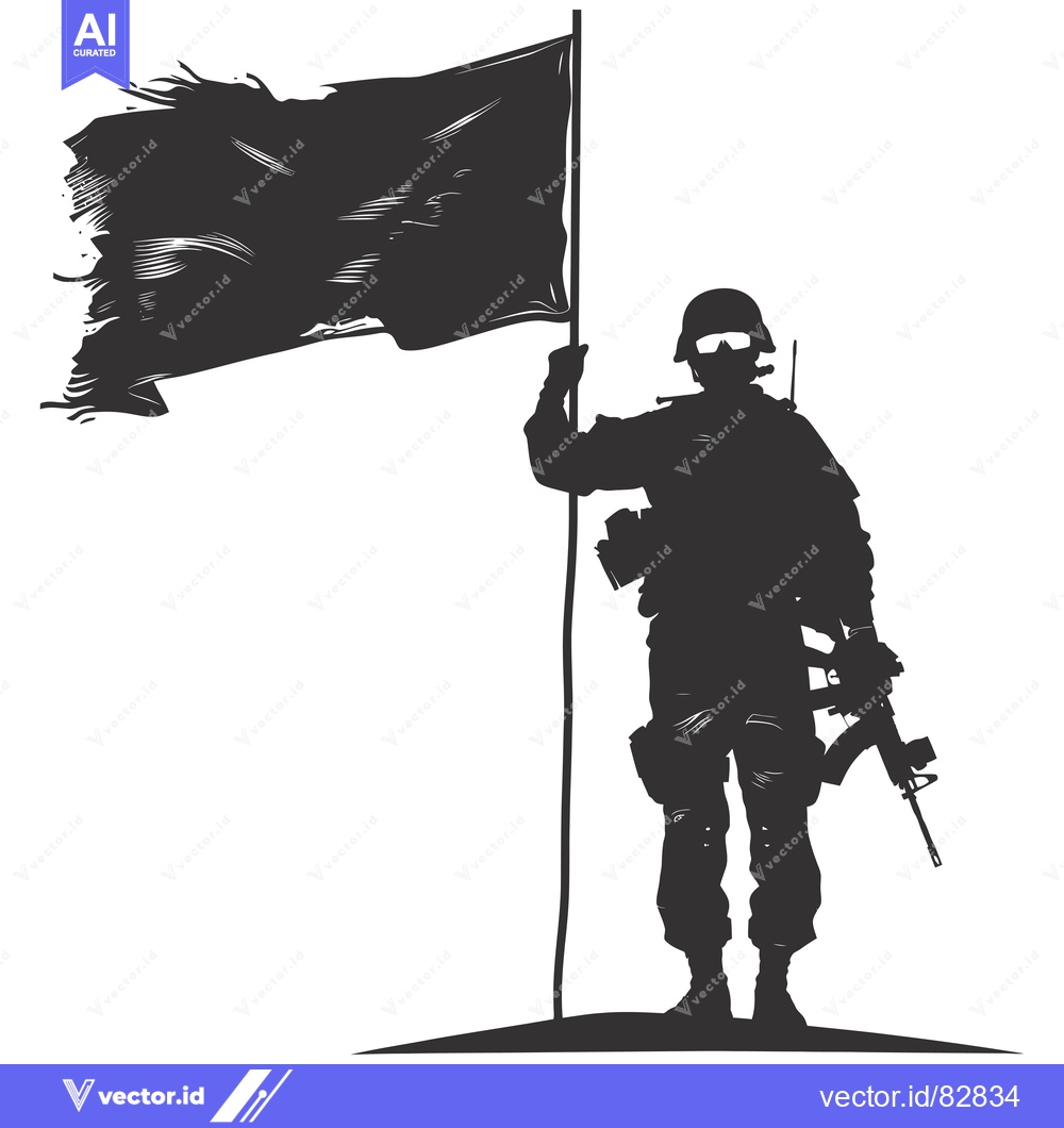Premium Vector of Silhouette of a Soldier Holding a Flag and a Rifle