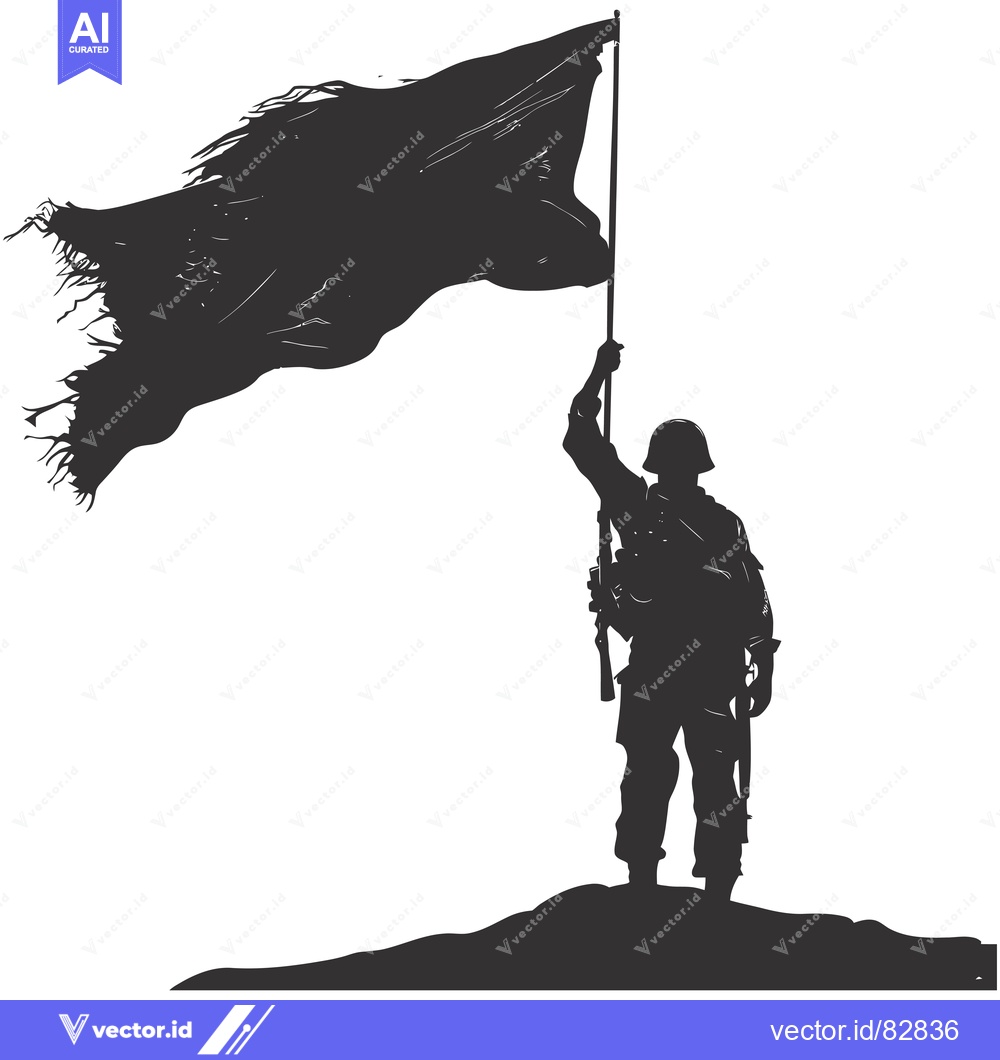 Premium Vector of Silhouette of a Soldier Raising a Flag on a Hilltop