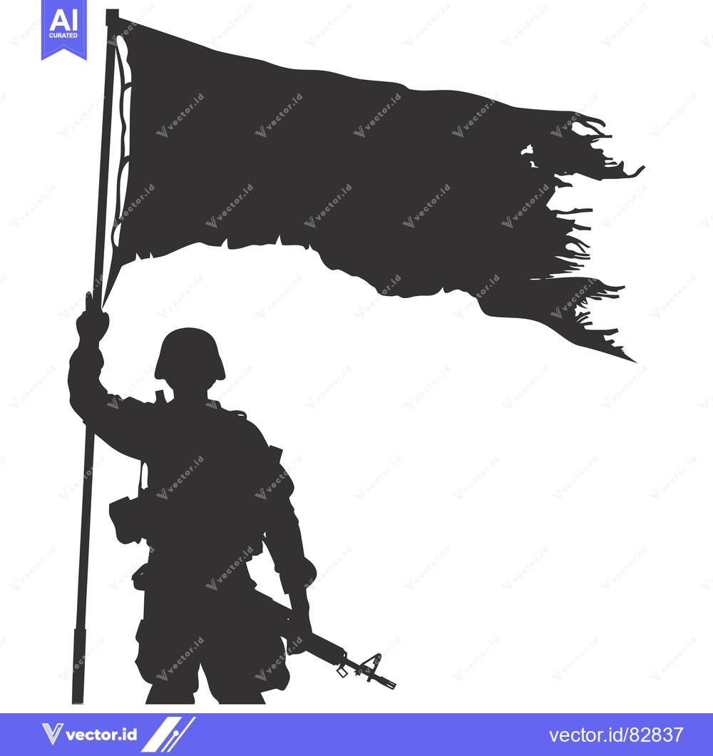 Premium Vector of Silhouette of a Soldier Holding a Torn Flag and a Rifle