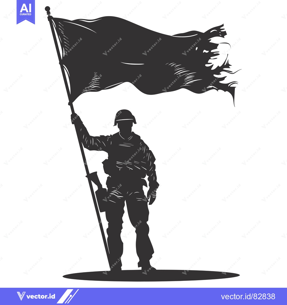 Premium Vector of Silhouette of a Soldier Holding a Torn Flag