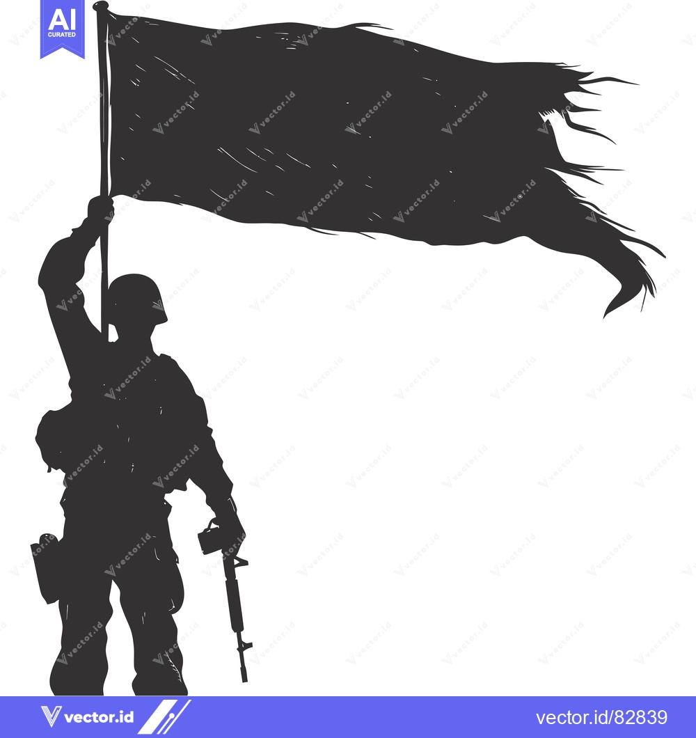 Premium Vector dari Silhouette of a Soldier Holding a Flag and a Gun