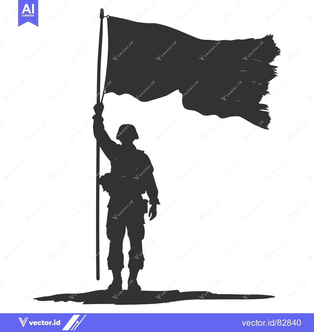 Premium Vector dari Silhouette of a soldier raising a black flag on a pole.