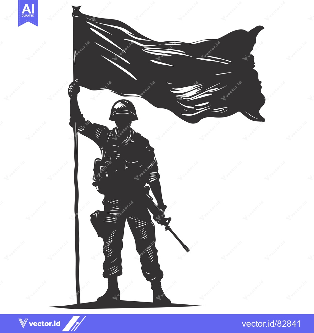 Premium Vector of A Silhouette of a Soldier Holding a Flag