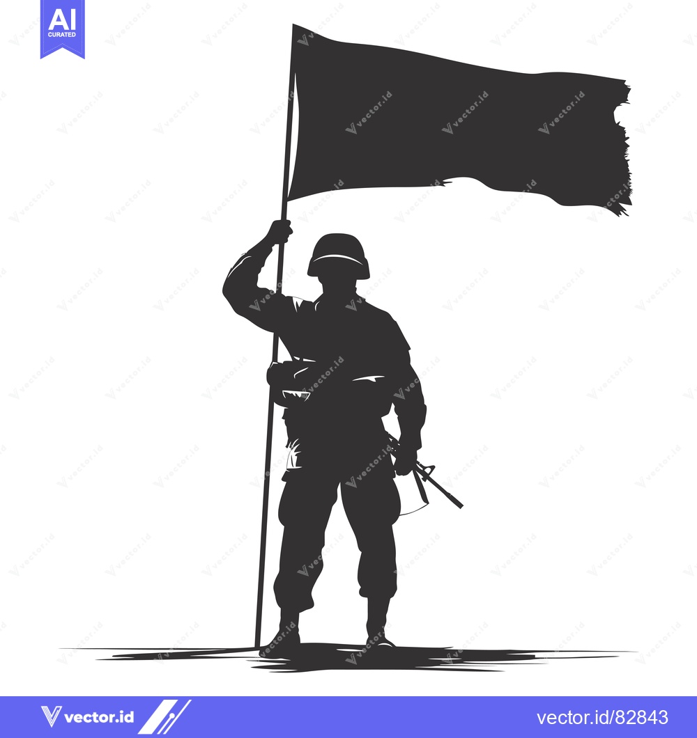 Premium Vector dari Silhouette of a Soldier Holding a Torn Flag