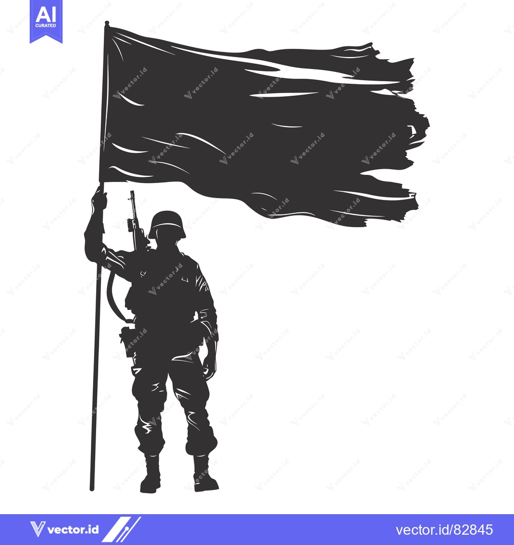 Premium Vector dari Silhouette of a Soldier Holding a Torn Flag