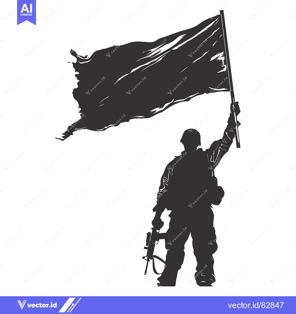 Premium Vector of Silhouette of a Soldier Holding a Flag and Rifle