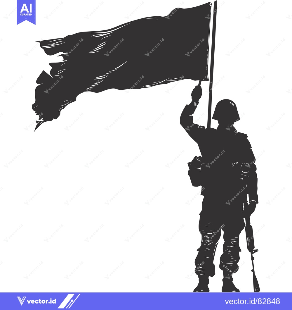 Premium Vector dari Silhouette of a soldier holding a flag and a rifle