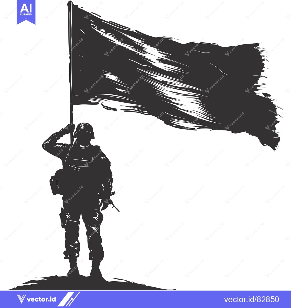 Premium Vector of Silhouette of a Soldier Saluting with a Waving Flag