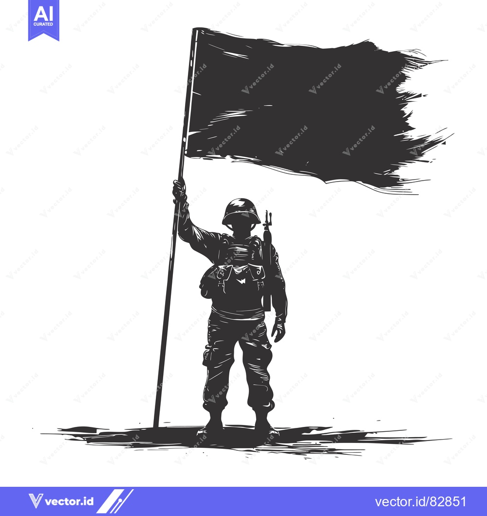 Premium Vector dari Soldier Silhouette Holding a Blank Black Flag