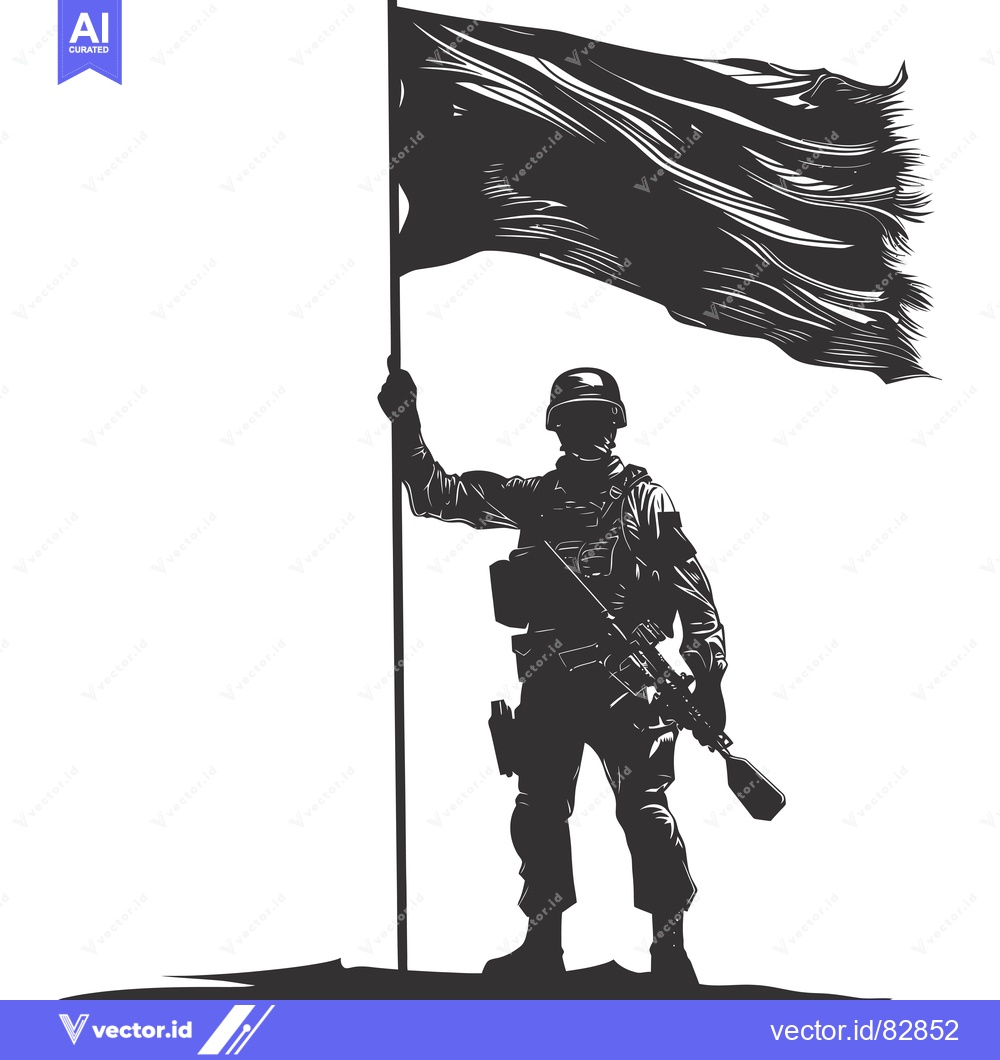 Premium Vector of Silhouette of a Soldier Holding a Flag and Rifle
