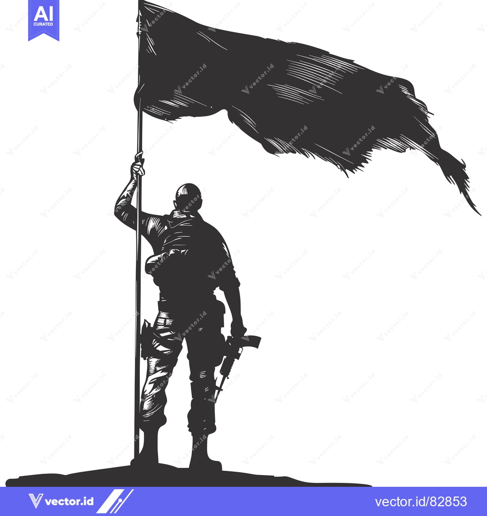 Premium Vector dari A Soldier Holding a Black Flag and a Rifle