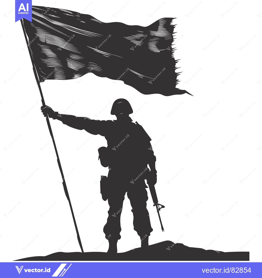 Premium Vector dari Silhouette of a Soldier Holding a Flag and Rifle
