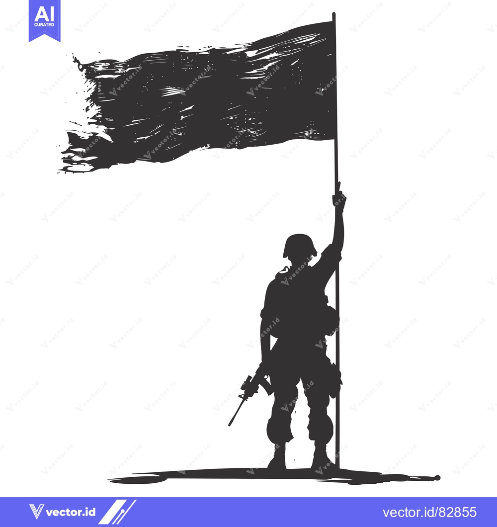 Premium Vector dari A Silhouette of a Soldier Saluting a Torn Flag