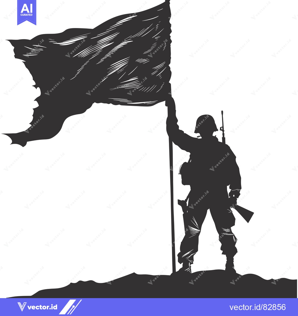Premium Vector of Silhouette of a Soldier Holding a Flag and a Rifle