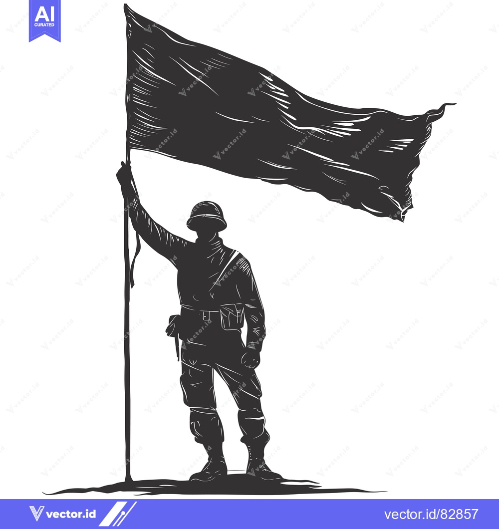 Premium Vector of Silhouette of a Soldier Holding a Flag High