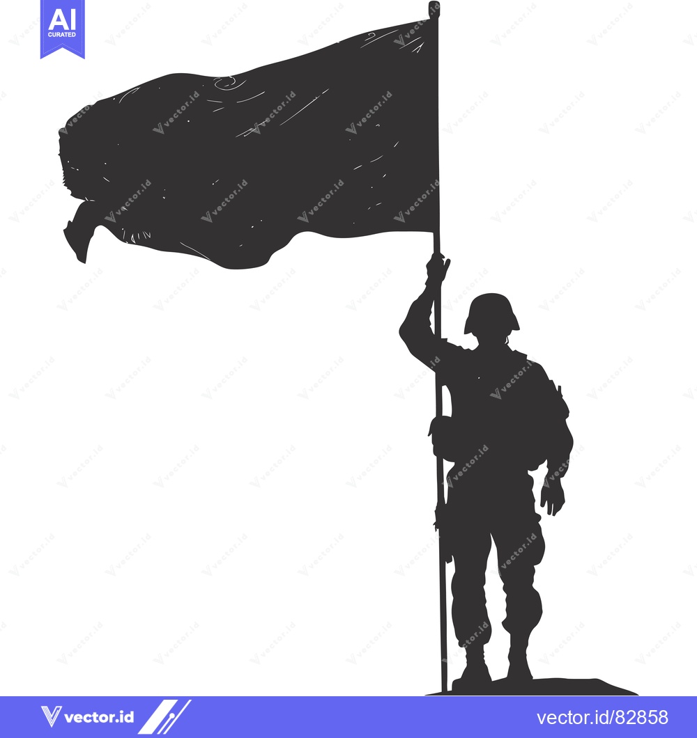 Premium Vector of Silhouette of a Soldier Holding a Flag High